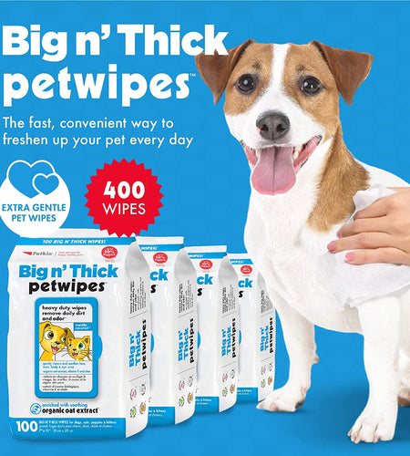 Petwipes – Big 'N Thick Extra Large Pet Wipes for Dogs and Cats – Cleans Face, Ears, Body and Eye Area – Super Convenient, Ideal for Home or Travel