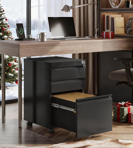 3 Drawer Mobile File Cabinet under Desk Office, Fully Assembled except Casters, Letter/Legal Size, Black