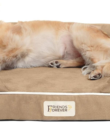 Small Dog Bed, Orthopedic Dog Sofa Memory Foam Mattress, Calming Dog Couch Bed, Wall Rim Pillow, Water Resistant Liner, Washable Cover, Non-Slip Bottom, Chester, Small Khaki Beige