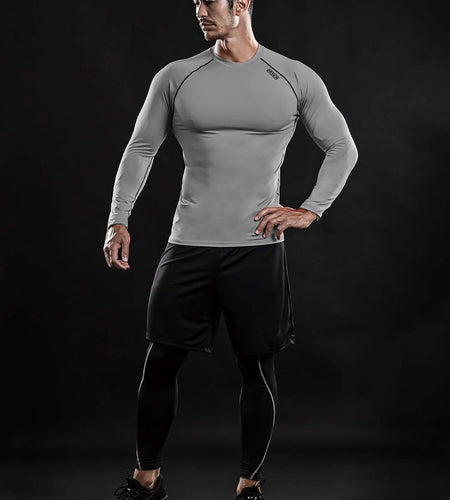 Men'S Long Sleeve Compression Shirts Top Sports Workout Running Athletic Gym Baselayer Dry Cool