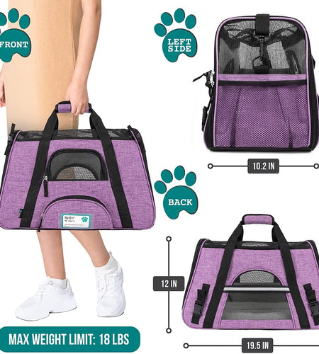 Airline Approved Pet Carrier for Cat, Soft Sided Dog Carrier for Small Dog, Cat Travel Supplies Accessories for Indoor Cat, Ventilated Pet Carrying Bag Medium Kitten Puppy, Large Heather Purple