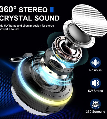 Bluetooth Shower Speaker, Portable Speaker with Subwoofer, IPX7 Waterproof Wireless Speaker, Mini Speaker Stereo with Suction Cups Hook for Beaches, Hiking, Camping, Swimming, Pool Parties