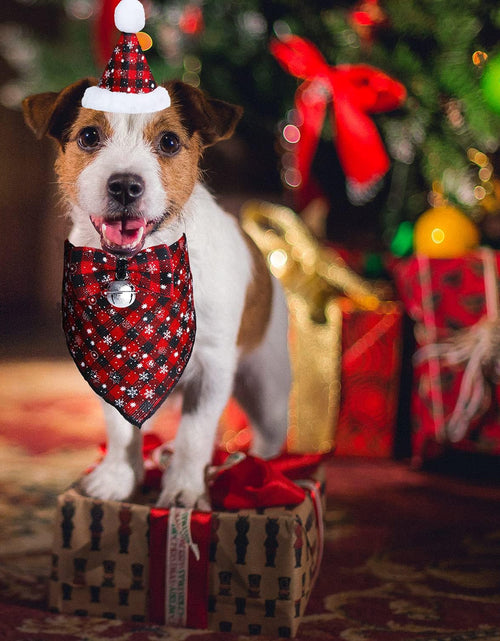 Load image into Gallery viewer, Christmas Snowflake Dog Bandana Costume, Christmas Classic Plaid Snowflake Dog Bandana Scarf Hat Bow Tie with Bell Costume Decoration for Dogs Pets
