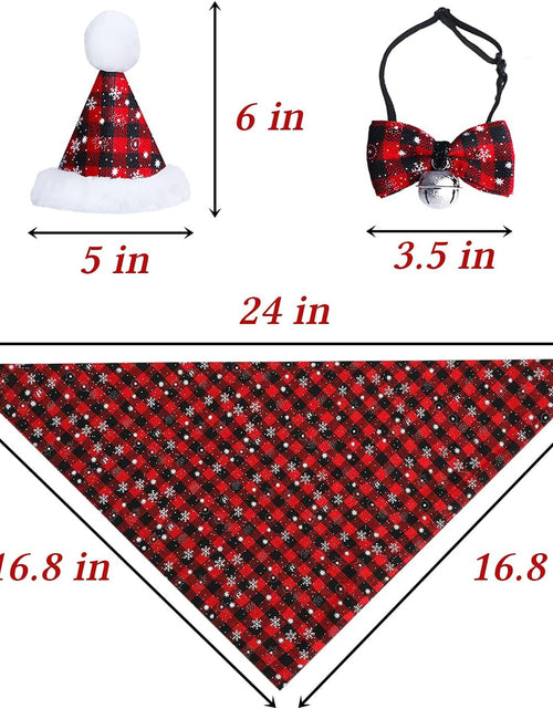 Load image into Gallery viewer, Christmas Snowflake Dog Bandana Costume, Christmas Classic Plaid Snowflake Dog Bandana Scarf Hat Bow Tie with Bell Costume Decoration for Dogs Pets
