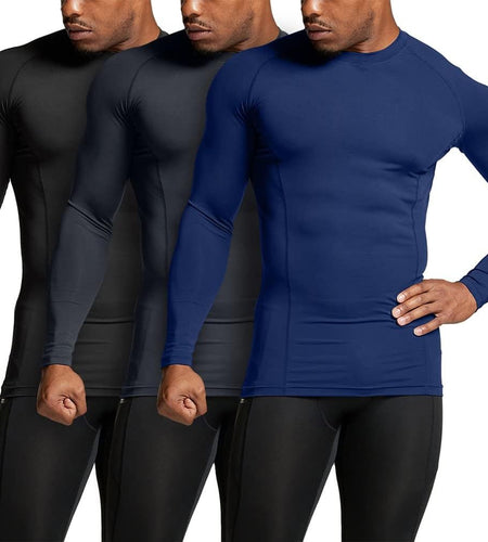 1 or 3 Pack Men'S UPF 50+ Long Sleeve Compression Shirts, Water Sports Rash Guard Base Layer, Athletic Workout Shirt