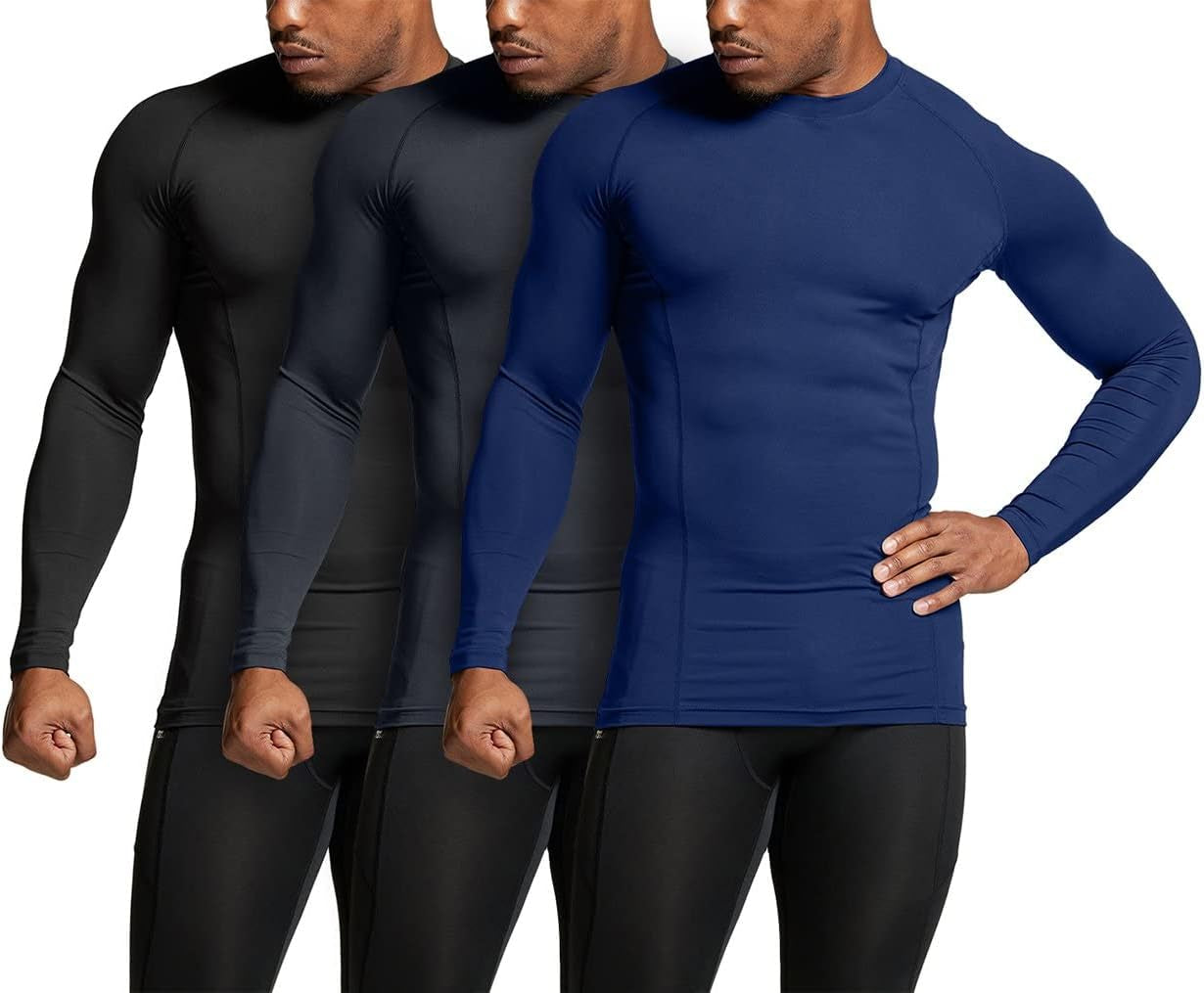 1 or 3 Pack Men'S UPF 50+ Long Sleeve Compression Shirts, Water Sports Rash Guard Base Layer, Athletic Workout Shirt