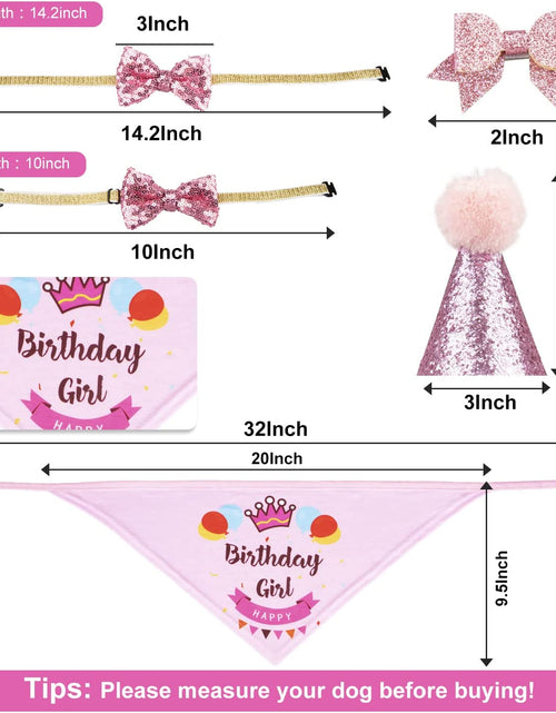 Load image into Gallery viewer, Dog Birthday Party Supplies Bandana Hat Banner Set Boy Girl Cute Bow Tie Scarf Dog Birthday Decorations (Pink，Dog Girl)

