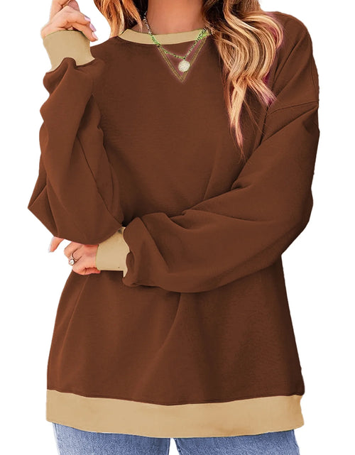 Load image into Gallery viewer, Color Block Sweatshirts for Women Crewneck Long Sleeve Oversized Pullover Tops Casual Fall Outfits
