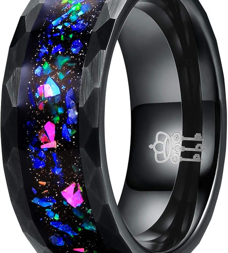 Mens Womens Tungsten Rings 8Mm 4Mm Galaxy Series Created-Opal Inlay Wedding Bands