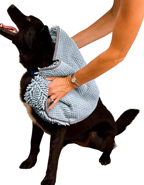 Load image into Gallery viewer, Soggy Doggy Super Shammy Dog Towel, Washable Microfiber Dog Towels for Drying Dogs and Cleaning Paws, Fast-Drying Dog Bath Towel with Hand Pockets, Gray/Gray Trim, 31 X 14 Inches
