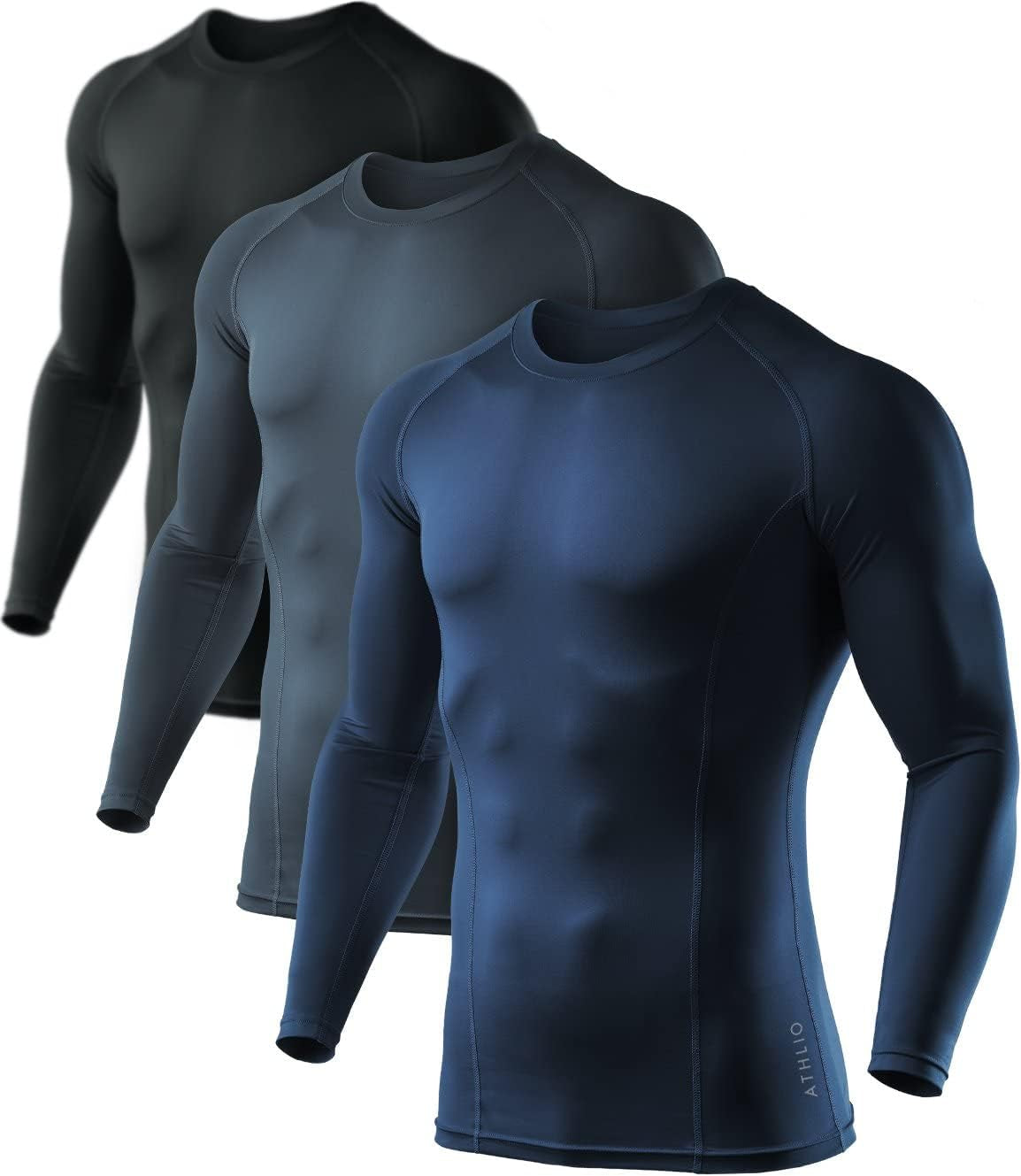 1 or 3 Pack Men'S UPF 50+ Long Sleeve Compression Shirts, Water Sports Rash Guard Base Layer, Athletic Workout Shirt