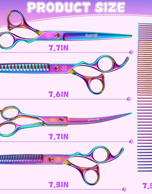 Load image into Gallery viewer, Professional Dog Grooming Scissors Set, 7 Inch/8 Inch Pet Grooming Scissors Chunkers Shears for Dog, Curved Dog Grooming Scissors, Thinning Shears for Dog with Grooming Comb
