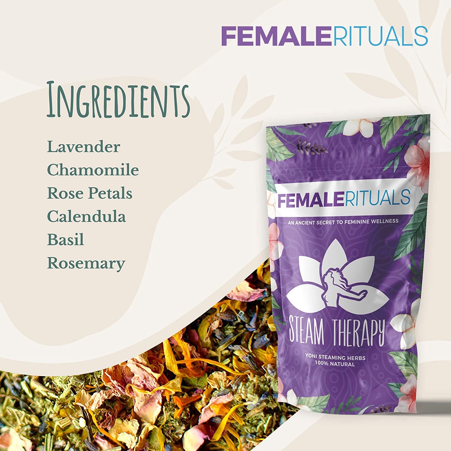 Yoni Steam Herbs - Natural Vaginal Steamer to Detox & Cleanse - V Steam at Home Kit for Menstrual Support, PH Balance & Dryness - Gentle Female Herbs