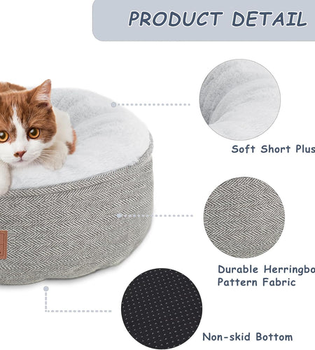 Cat Beds for Indoor Cats,Small Dog Bed,Cuddler Dog Beds,Calming Dog Bed Donut,Soft Anxiety Cozy Pet Beds,Puppy Bed for Small/Medium Dogs Washable round in Grey Color, PET