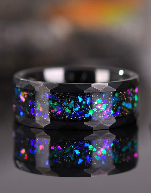 Load image into Gallery viewer, Mens Womens Tungsten Rings 8Mm 4Mm Galaxy Series Created-Opal Inlay Wedding Bands
