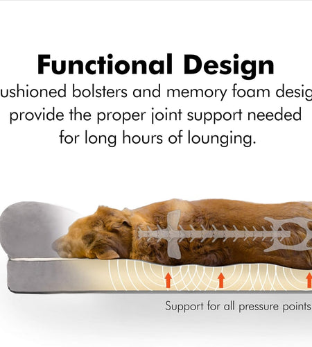 Small Dog Bed, Orthopedic Dog Sofa Memory Foam Mattress, Calming Dog Couch Bed, Wall Rim Pillow, Water Resistant Liner, Washable Cover, Non-Slip Bottom, Chester, Small Khaki Beige