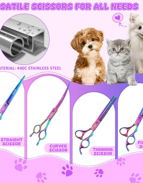 Load image into Gallery viewer, Professional Dog Grooming Scissors Set, 7 Inch/8 Inch Pet Grooming Scissors Chunkers Shears for Dog, Curved Dog Grooming Scissors, Thinning Shears for Dog with Grooming Comb
