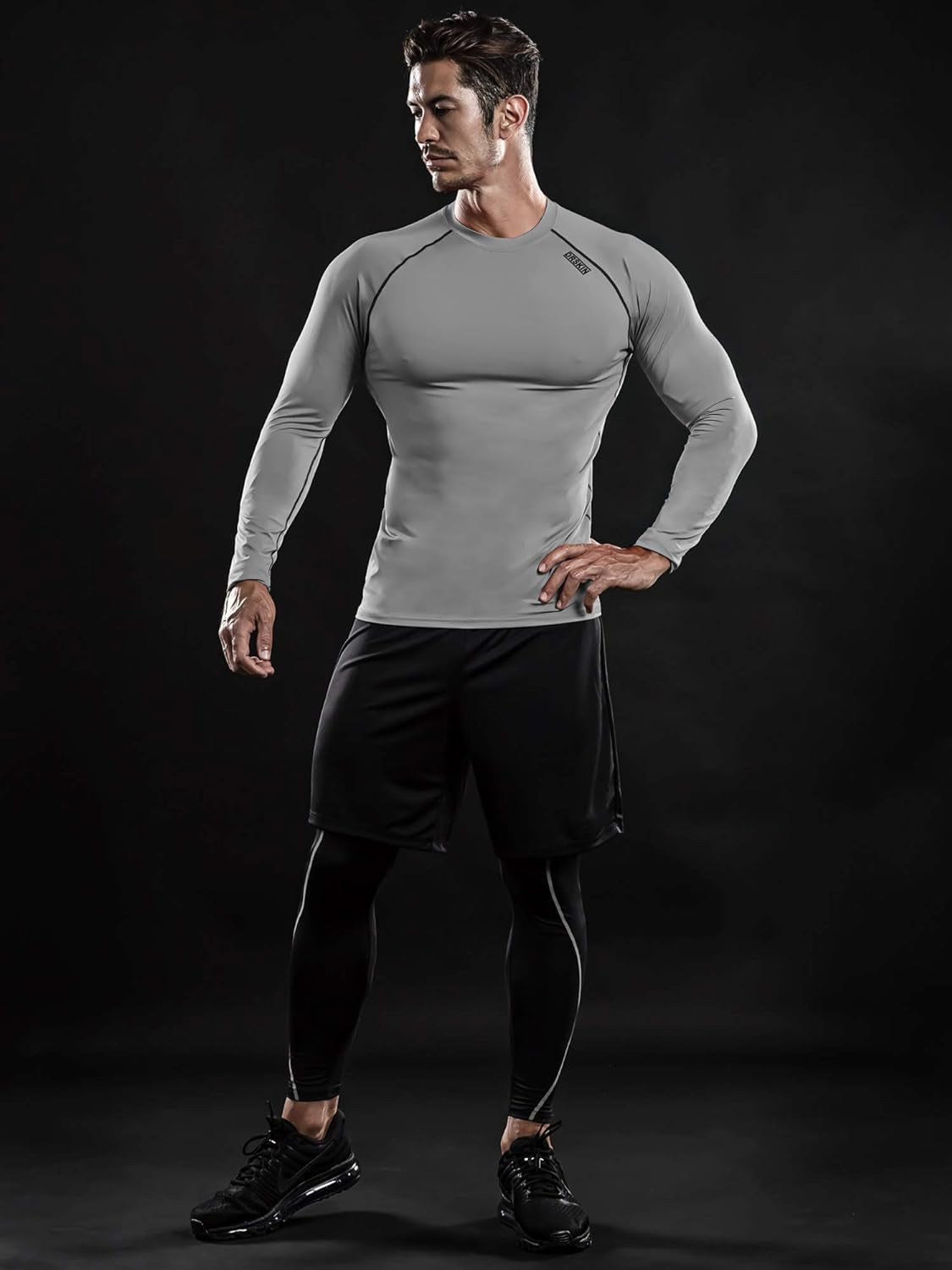 Men'S Long Sleeve Compression Shirts Top Sports Workout Running Athletic Gym Baselayer Dry Cool