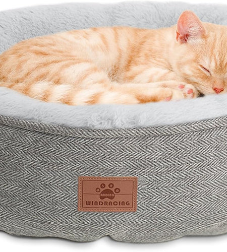 Cat Beds for Indoor Cats,Small Dog Bed,Cuddler Dog Beds,Calming Dog Bed Donut,Soft Anxiety Cozy Pet Beds,Puppy Bed for Small/Medium Dogs Washable round in Grey Color, PET