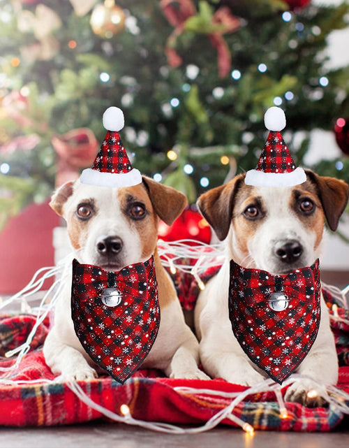 Load image into Gallery viewer, Christmas Snowflake Dog Bandana Costume, Christmas Classic Plaid Snowflake Dog Bandana Scarf Hat Bow Tie with Bell Costume Decoration for Dogs Pets
