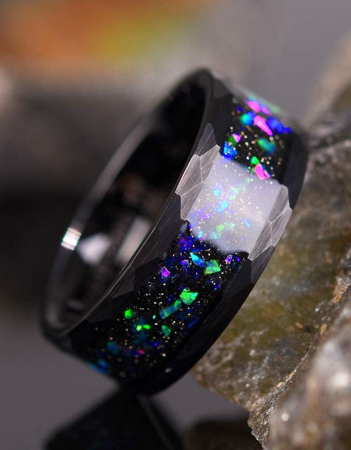 Load image into Gallery viewer, Mens Womens Tungsten Rings 8Mm 4Mm Galaxy Series Created-Opal Inlay Wedding Bands
