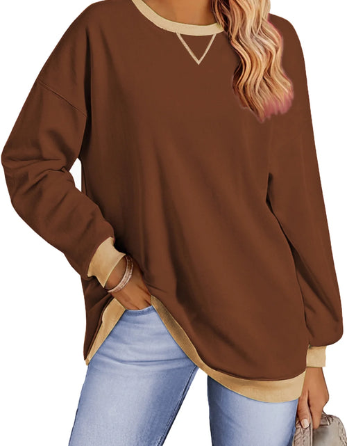 Load image into Gallery viewer, Color Block Sweatshirts for Women Crewneck Long Sleeve Oversized Pullover Tops Casual Fall Outfits
