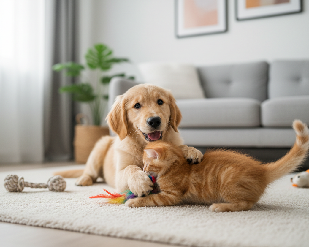 Dog and cat playing together
