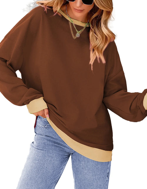 Load image into Gallery viewer, Color Block Sweatshirts for Women Crewneck Long Sleeve Oversized Pullover Tops Casual Fall Outfits
