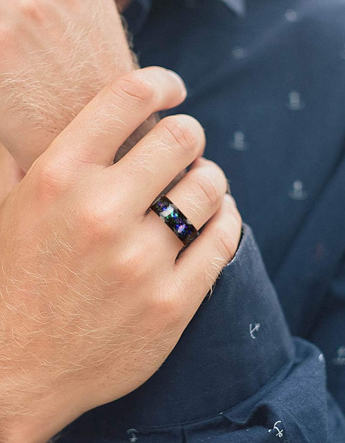 Load image into Gallery viewer, Mens Womens Tungsten Rings 8Mm 4Mm Galaxy Series Created-Opal Inlay Wedding Bands
