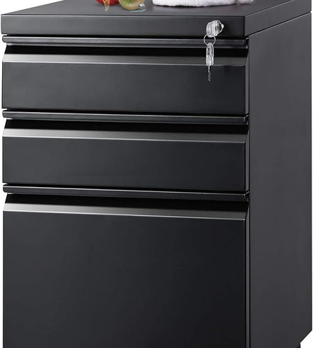3 Drawer Mobile File Cabinet under Desk Office, Fully Assembled except Casters, Letter/Legal Size, Black