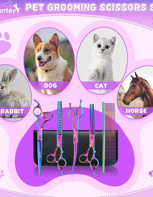 Load image into Gallery viewer, Professional Dog Grooming Scissors Set, 7 Inch/8 Inch Pet Grooming Scissors Chunkers Shears for Dog, Curved Dog Grooming Scissors, Thinning Shears for Dog with Grooming Comb
