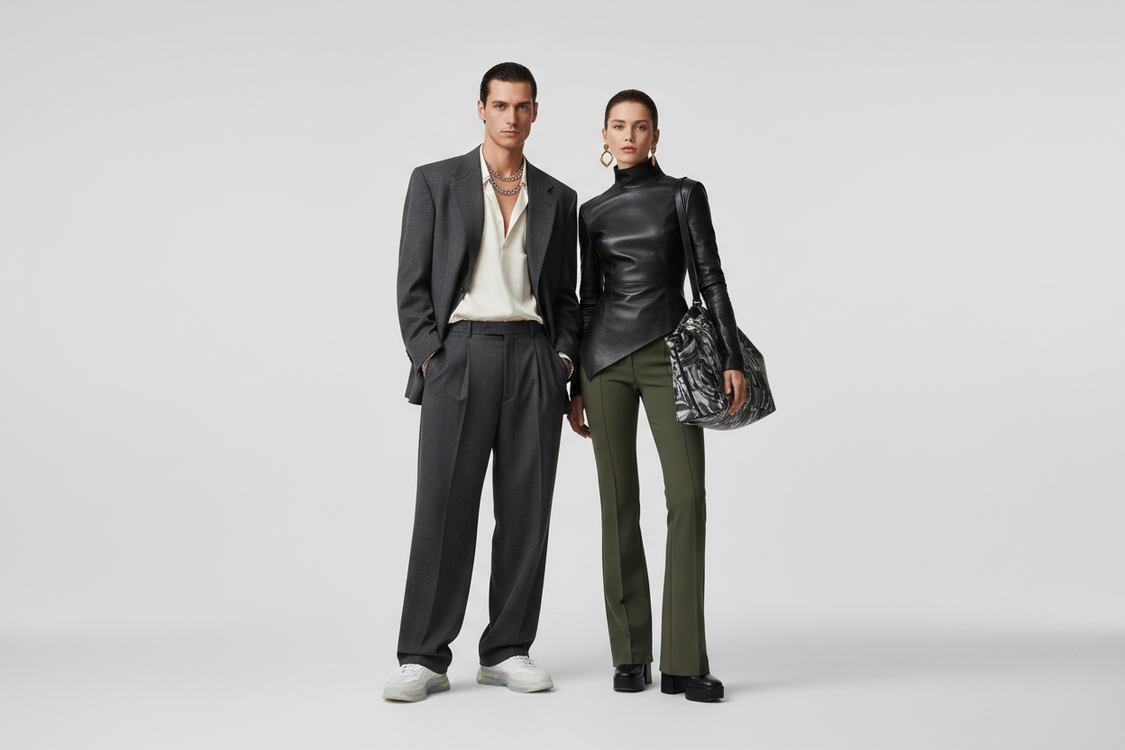 Man and woman in trendy clothing